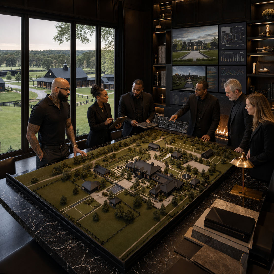 Zane Richardson and Lindell Walters overseeing luxury estate project management and construction operations at an exclusive residence.